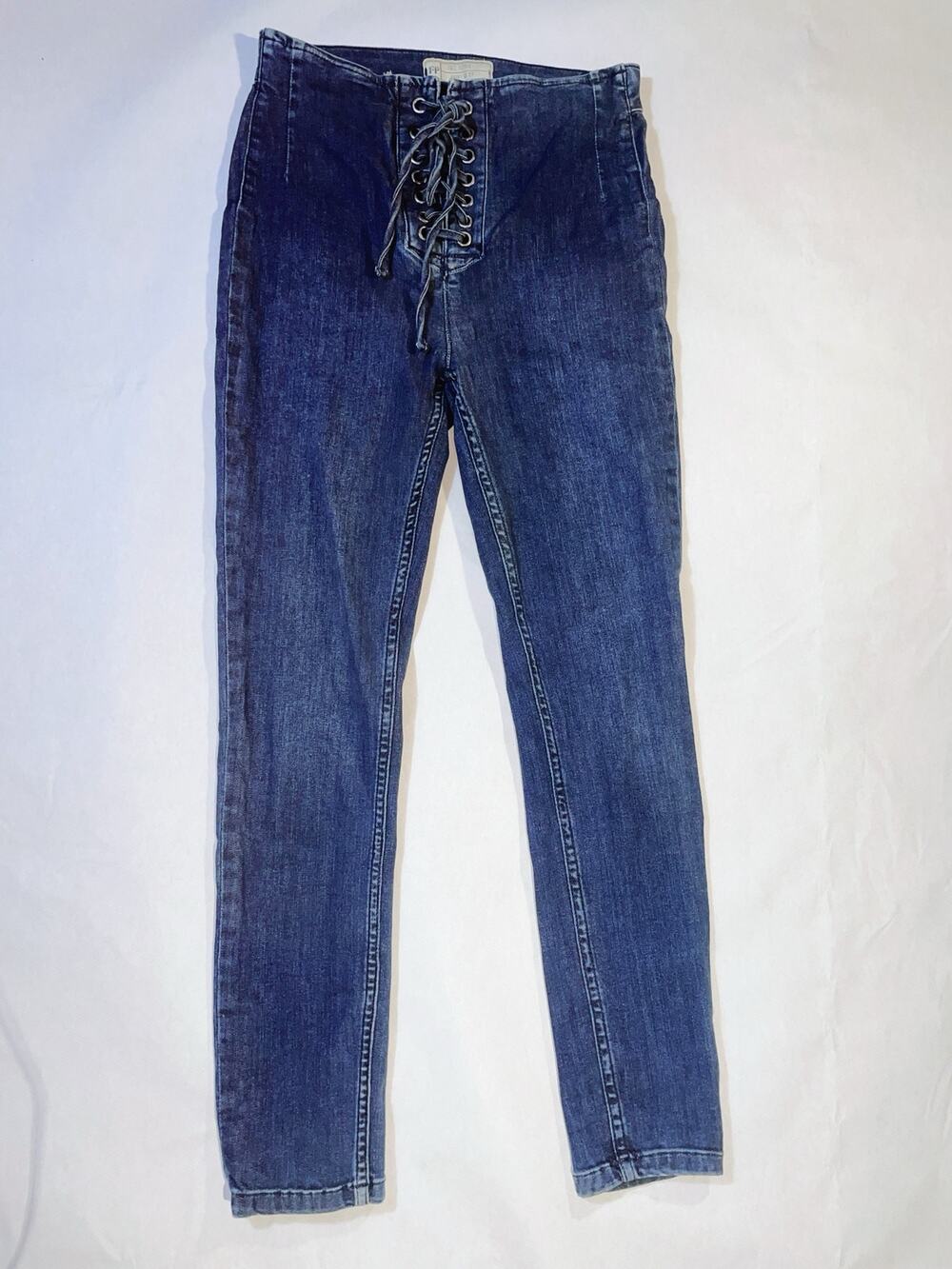 Free People High Rise Lace Up Skinny Jeans - Womens Size 27 - Blue